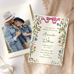 Funky Hand Drawn Scribble Retro Wedding Photo Invitation