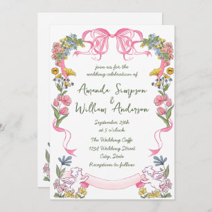 Funky Hand Drawn Scribble Retro Wedding QR code Invitation