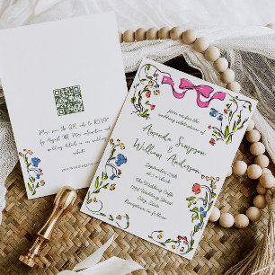 Funky Hand Drawn Scribble Retro Wedding QR code Invitation