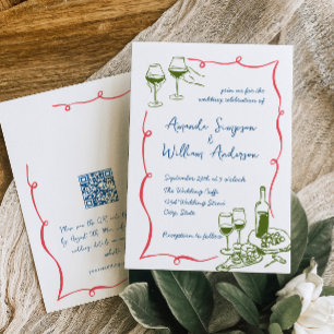 Funky Hand Drawn Scribble Retro Wedding QR code Invitation