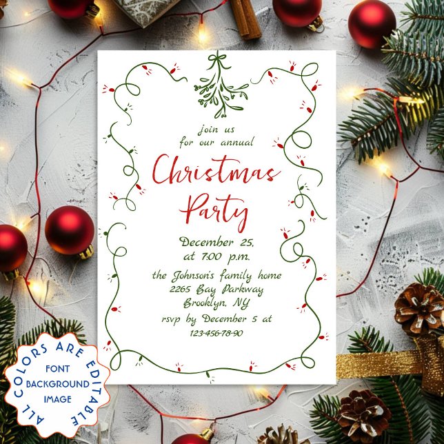 Funky Hand Drawn Whimsical Christmas Holiday Party Invitation (Creator Uploaded)