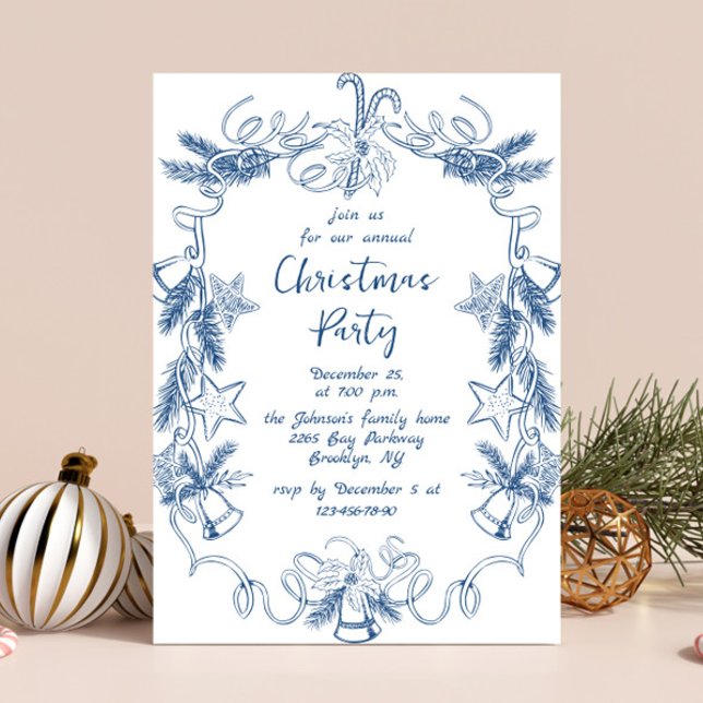 Funky Hand Drawn Whimsical Christmas Holiday Party Invitation (Creator Uploaded)