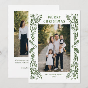 Funky Hand Drawn Whimsical Retro Christmas 2 Photo Holiday Card