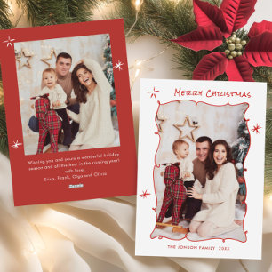 Funky Hand Drawn Whimsical Retro Christmas 2 Photo Holiday Card