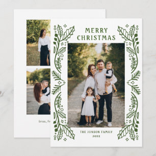 Funky Hand Drawn Whimsical Retro Christmas 3 Photo Holiday Card