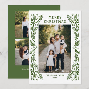 Funky Hand Drawn Whimsical Retro Christmas 3 Photo Holiday Card