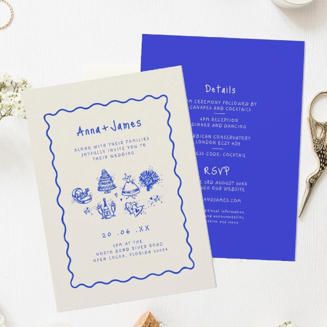 funky hand drawn whimsical trendy colourful weddin invitation (Creator Uploaded)