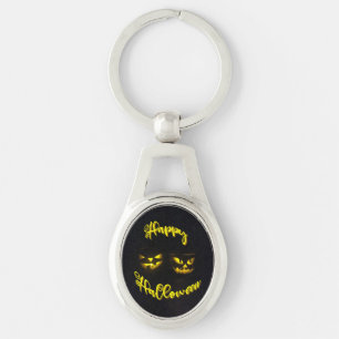 Funky Happy Halloween text with pumpkin face Keychain