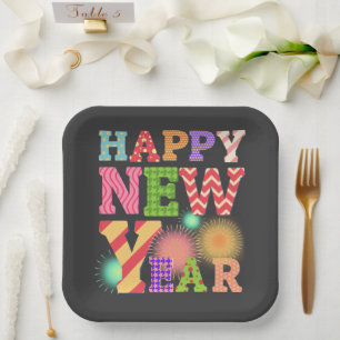 Funky happy new year  paper plate