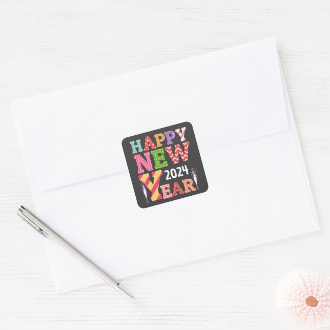 Funky happy new year  square sticker (Envelope)
