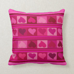 Funky Hearts and Squares   hot pink fuchsia mauve Throw Pillow