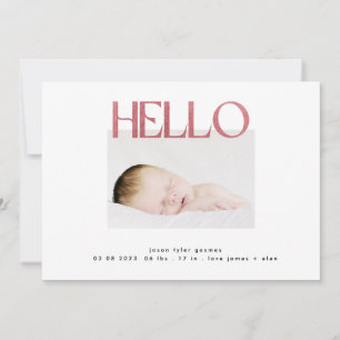funky hello Blush Pink Foil modern minimalistic Announcement