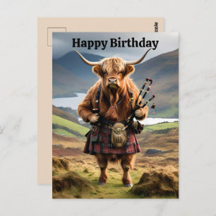 Funky Highland Vache Avec Bagpipes Carte postale A