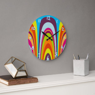 Funky Hip Colourful Retro Modern Wave Art Pattern Large Clock