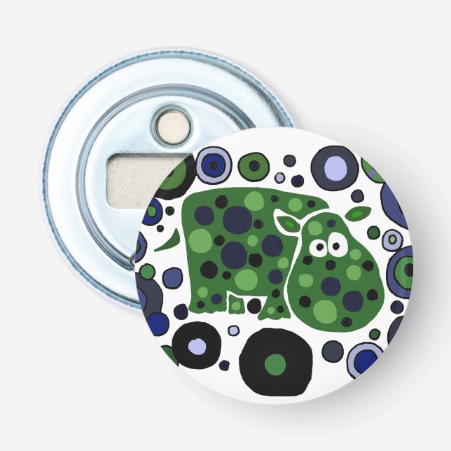 Funky Hippo Button Bottle Opener (Front)