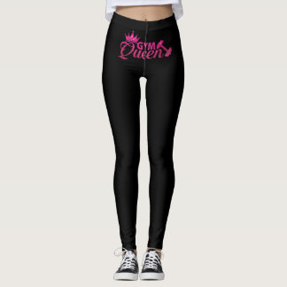 Funky hot pink faux glitter gym queen text leggings