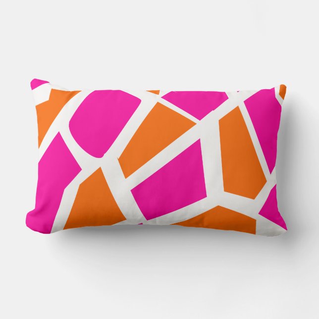 Funky Hot Pink Orange Giraffe Print Girly Pattern Lumbar Pillow (Front)