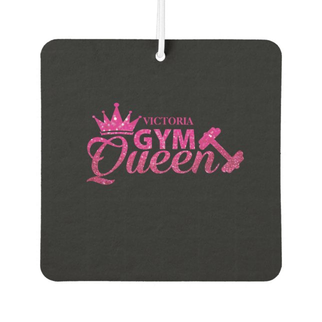 Funky hot pink personalized faux glitter Gym Queen Air Freshener (Front)
