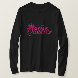 Funky hot pink personalized faux glitter Gym Queen T-Shirt