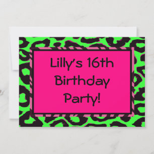 Funky Hot Pink Zebra Cheetah Set Invitation