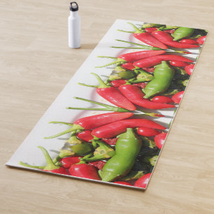 Funky Hot Red Green Chili Peppers Yoga Mat