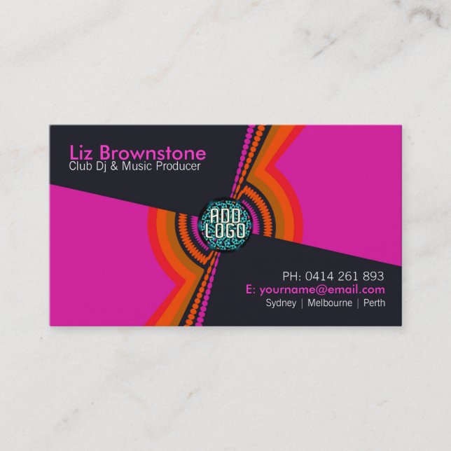 Funky House DJ Pink Black Business Card (Front)