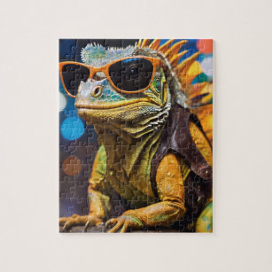 Funky Iguana in Leather Vest & Sunglasses Jigsaw Puzzle