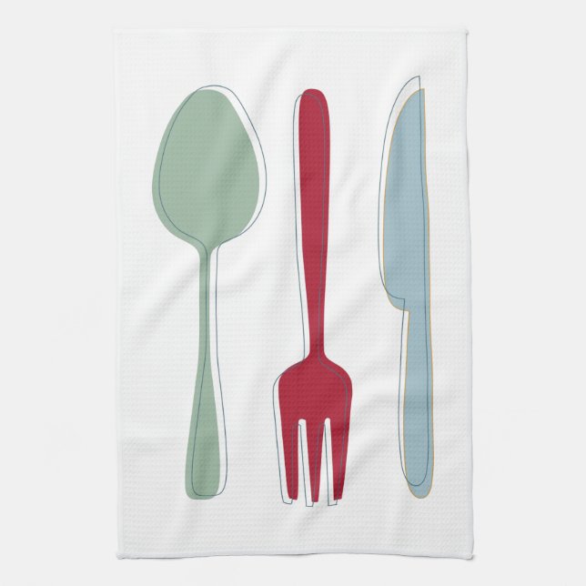 Funky Kitchen Utensils Mid-century Retro Towel (Vertical)