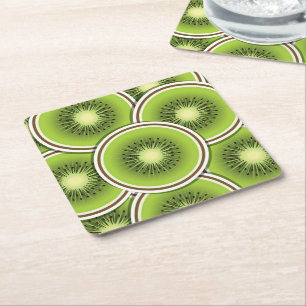 Funky kiwi fruit square paper coaster