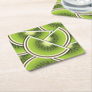 Funky kiwi fruit wedges square paper coaster