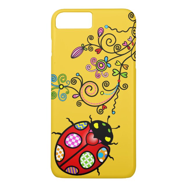 Funky Ladybug and Curly Flowers iPhone 7 Plus Case-Mate iPhone Case (Back)