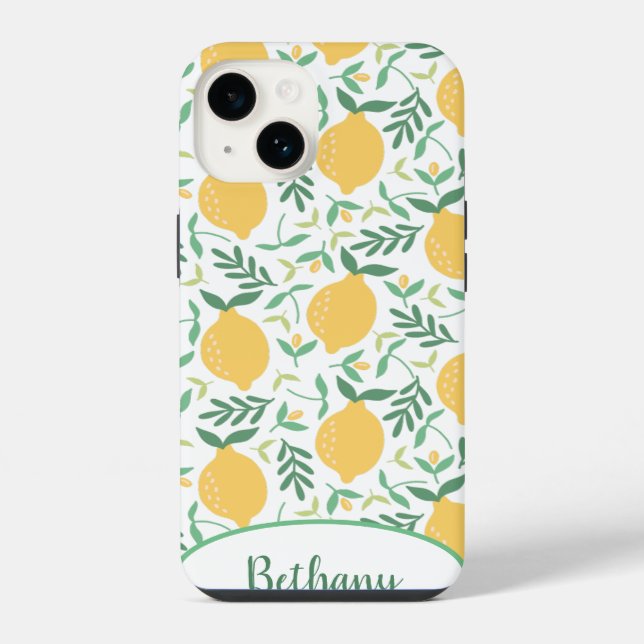 Funky Lemons and Leaves Chic iPhone Case (Back)