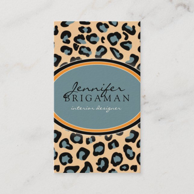 Funky Leopard Print Business Card :: orange/blue (Front)