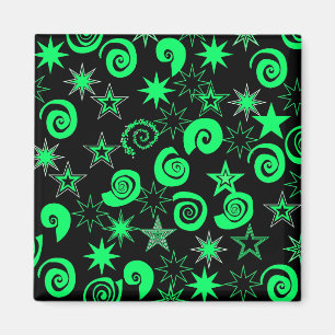 Funky Lime Green Black Stars Swirls Fun Pattern Magnet
