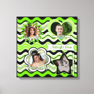 Funky Lime Green, Black, White Photo Wall Hanging Canvas Print