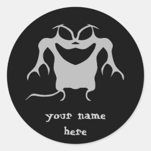 Funky little punky monster black and grey classic round sticker