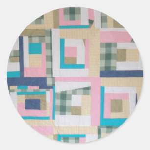 Funky Log Cabin Quilt Classic Round Sticker