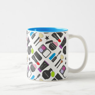 Funky Makeup Collage Pattern Two-Tone Coffee Mug