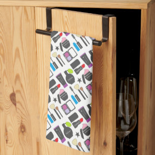 Funky Makeup Cosmetics Collage Pattern Kitchen Towel