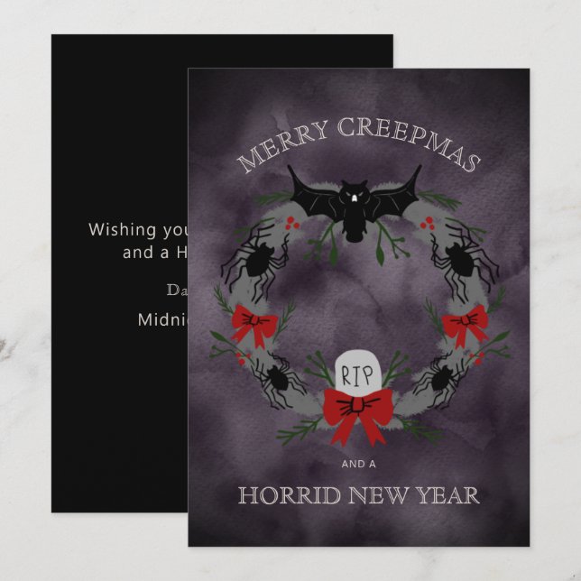 Funky Merry Creepmas Wreath Carte de vacances (Devant / Derrière)
