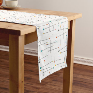 Funky Mid Century Lines And Dots Atomic Pattern  Short Table Runner