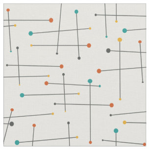 Funky Mid Century Lines And Dots Pattern Fabric