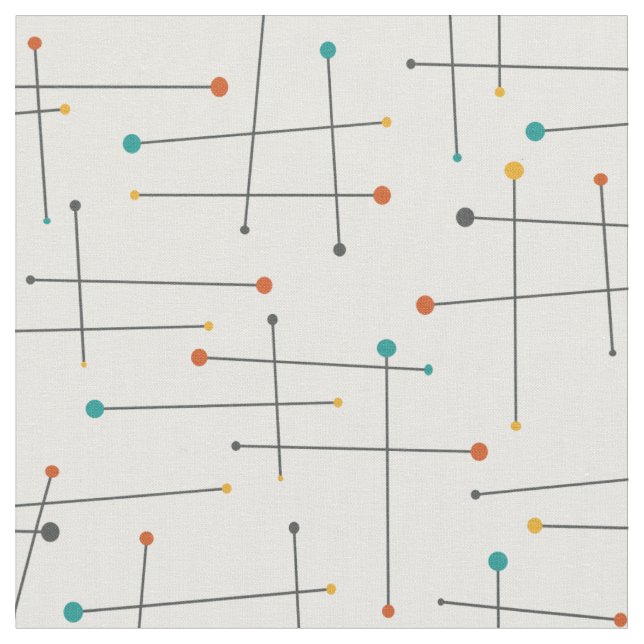 Funky Mid Century Lines And Dots Pattern Fabric (Close Up)