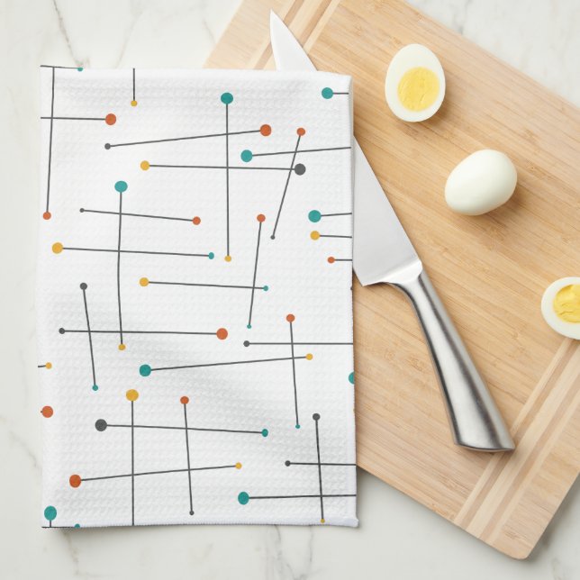 Funky Mid Century Lines And Dots Pattern Kitchen Towel (Quarter Fold)