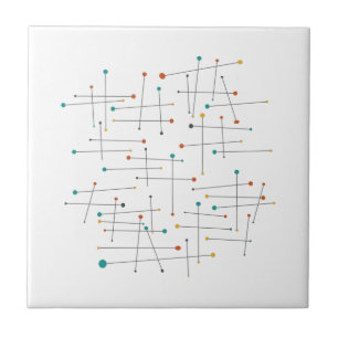 Funky Mid Century Lines And Dots Throwback Tile