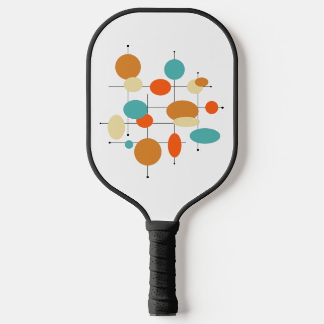 Funky Mid Century Retro Orange Turquoise Circles Pickleball Paddle (Front)