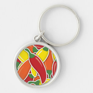 Funky mixed chilli peppers keychain