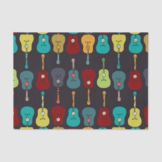 Funky Mod Music Acoustic Guitars Tissue Paper (Front)