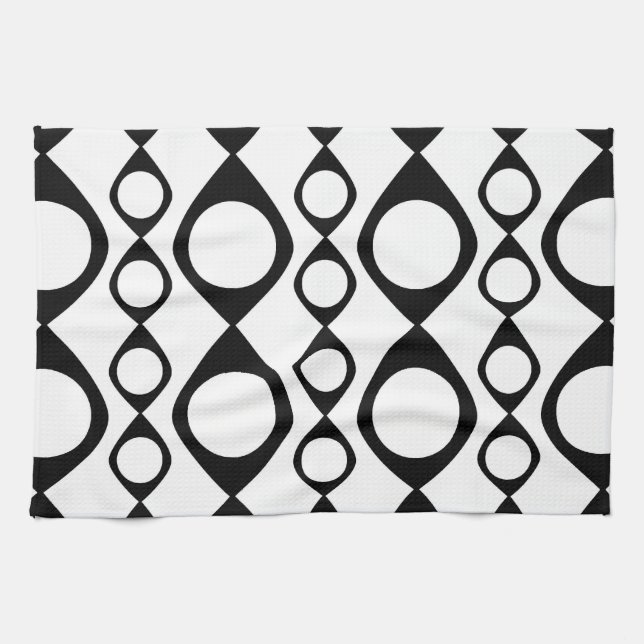 Funky MOD Retro Black & White Pattern Kitchen Towel (Horizontal)