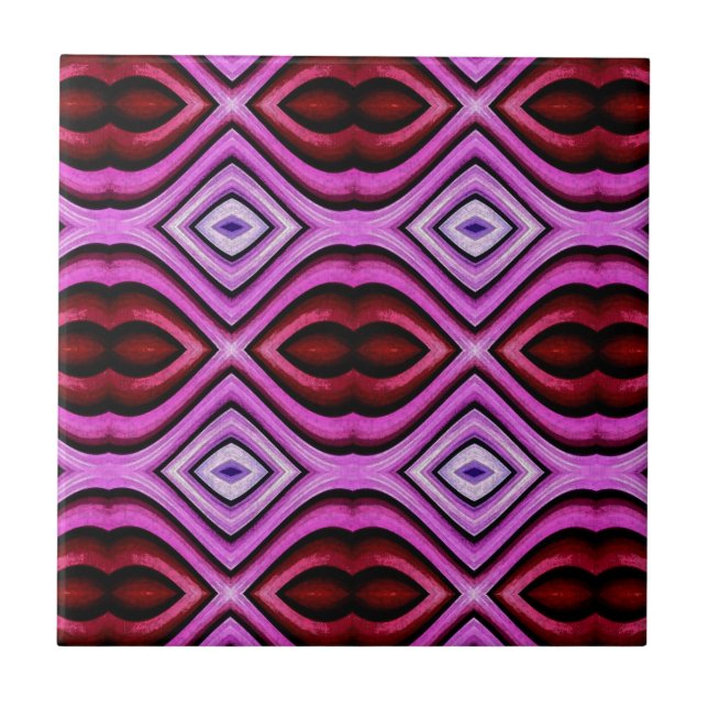 Funky modern Artistic Valentine Lips Pattern Tile (Front)